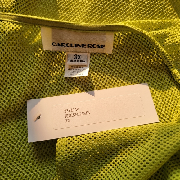 NWT - Plus Size Caroline Rose Lime Green Mesh Open Front Cardigan - 3X - Picture 5 of 6